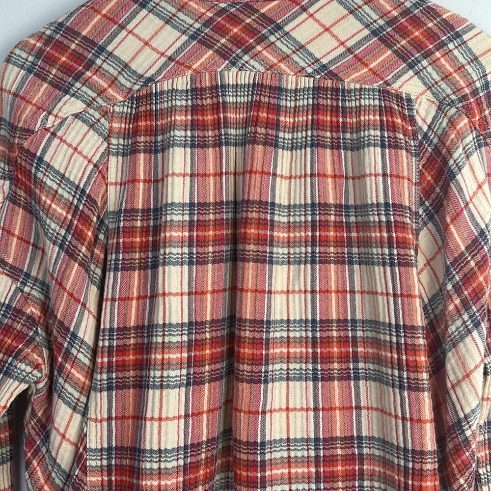 Free People Juniper Ridge Plaid Cotton Shirt Shacket Small Raw Hem Relaxed Fit